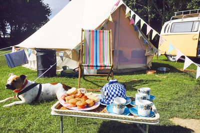 Camping at Brook Meadow with cream tea and muffins